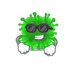 Super cool minunacovirus mascot character wearing black glasses