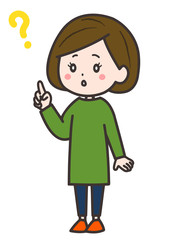 疑問点を見つけた女性　ポーズ　イラスト