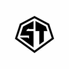 ST monogram logo with hexagon shape and line rounded style design template