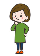 興味深々な女性　ポーズ　イラスト