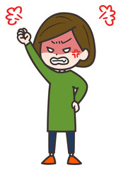 激怒する女性　ポーズ　イラスト