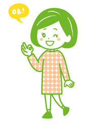 OKサインをする女性　ポーズ　イラスト