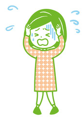 混乱する女性　ポーズ　イラスト