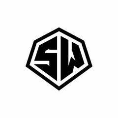 SW monogram logo with hexagon shape and line rounded style design template