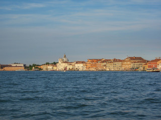 Fototapeta na wymiar A panoramic shot of exteriors of Piazza San Marco with The Santa Maria della Salute
