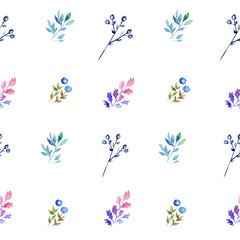 Beautiful watercolor drawing of various colorful plants on a white background. Seamless background for wallpaper, texture and textile.