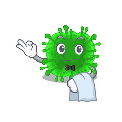 A design of minunacovirus cartoon character working as waiter