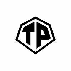 TP monogram logo with hexagon shape and line rounded style design template