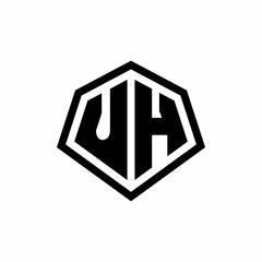 UH monogram logo with hexagon shape and line rounded style design template