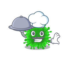 Minunacovirus as a chef cartoon character with food on tray