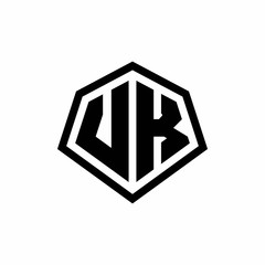 VK monogram logo with hexagon shape and line rounded style design template