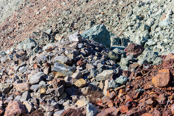 Close-up of a slag heap of iron ore quarry