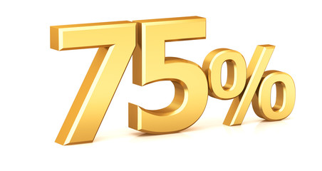 3d render illustration. Golden seventy five percent on a white background.