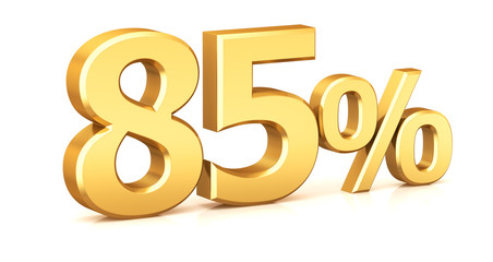 3d render illustration. Golden eighty five percent on a white background. Illustration for advertising.
