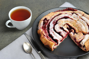 tea with a mug and cherry pie