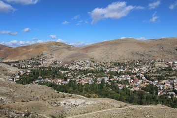 A view from Meram Dere Quarter of Konya. Meram Dere is a promenade. Fruit gardens of Konya are located here.