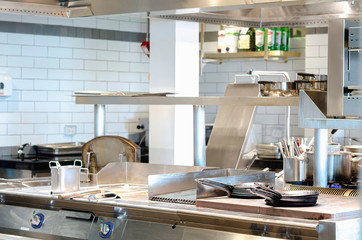A pan on the stove in a modern kitchen