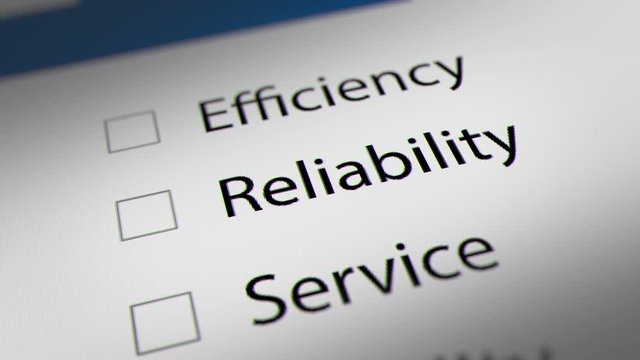 Reliability Check box with Customer Expectation Service. Concept of Quality, Efficiency, Reliability and Service