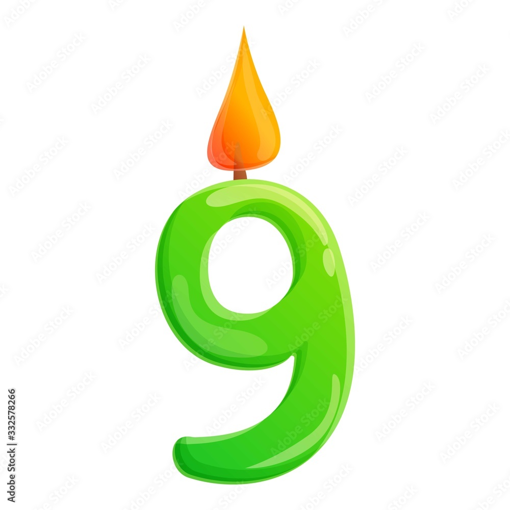 Poster nine number candle icon. cartoon of nine number candle vector icon for web design isolated on white 