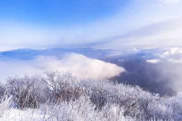 눈으로 덮힌 덕유산의 겨울풍경
