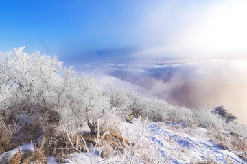 눈으로 덮힌 덕유산의 겨울풍경