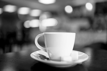 cup of coffee for breakfast in a cafe / serving cup of coffee in modern interior, a European breakfast