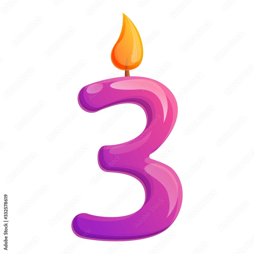 Poster three number candle icon. cartoon of three number candle vector icon for web design isolated on whit