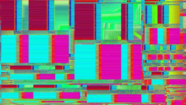 Square shapes abstract movements, pixels art collage film, problems on screen, TV digital damages glowing colors