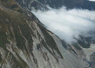 Aerial view of mountains in Mount Cook National Park on South Island of New Zealand