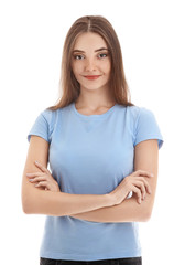 Fototapeta premium Beautiful young woman on white background