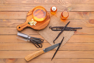 Composition with vanilla extract on table