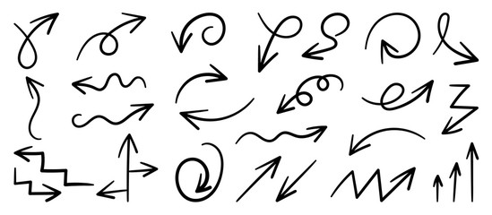 Hand drawn arrow vector icons set. sketch arrow design for business plan and education.