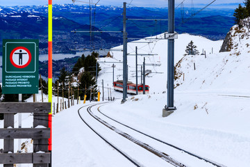 Train in mountains, Rigi Kulm, Swiss