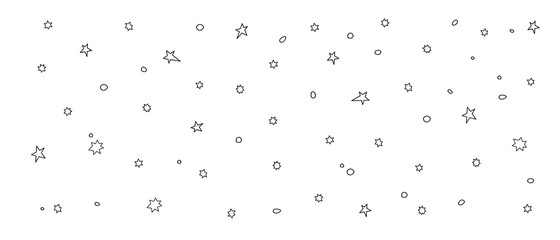 Starry sky. Black outline elements on white background. Hand drawn doodles. Ufo, planets, Space collection. Vector Illustration eps10