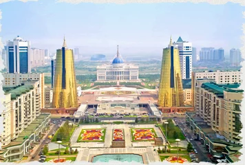  Imitation of a picture. Oil paint. Illustration. Astana. View from the bird's-eye view © Pavel Parmenov