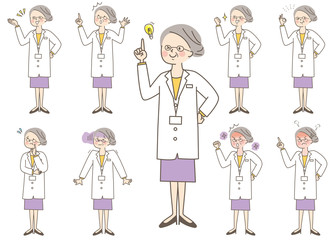 医師　薬剤師　シニア女性　白衣　セット