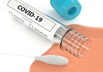 3d render of covid-19 nasal swab laboratory test