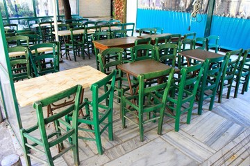 Athens, Greece, March 21 2020 - Closed restaurant due to Coronavirus quarantine measures.	