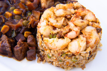 fried rice with shrimp and black bean sauce which is called saeubokk-eumbab in Korea