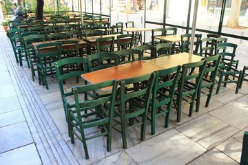 Athens, Greece, March 14 2020 - Closed restaurant due to Coronavirus outbreak.