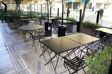 Athens, Greece, March 14 2020 - Closed restaurant due to Coronavirus outbreak.