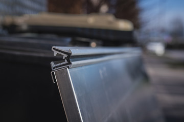 Cut view of an aluminium waterproof hinge, used to make wwater tight door flaps. Aluminium profile...