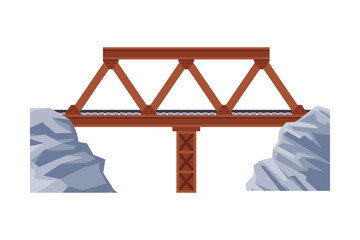 Railroad Iron Bridge, Architectural Design Element, Bridge Construction Flat Vector Illustration