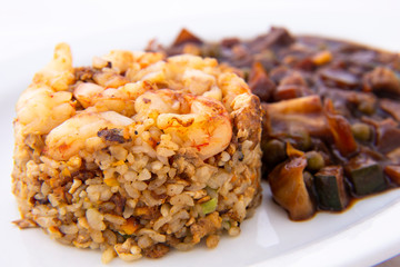 fried rice with shrimp and black bean sauce which is called saeubokk-eumbab in Korea