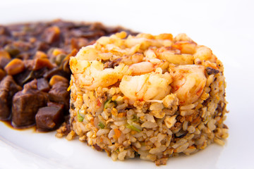 fried rice with shrimp and black bean sauce which is called saeubokk-eumbab in Korea