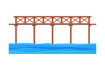Wooden Bridge, Architectural Design Element, Bridge Construction Flat Vector Illustration