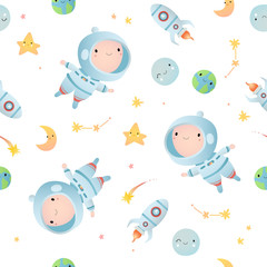 Seamless pattern with little spaceman