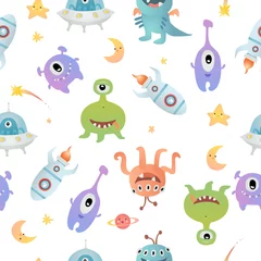 Fotobehang Seamless pattern with alien monsters © goodreason