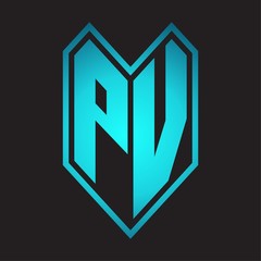 PV Logo monogram with emblem line style isolated on blue gradient colors