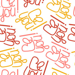 Motivational phrase BE YOU! seamless pattern. Handwritten in red, pink and yellow.